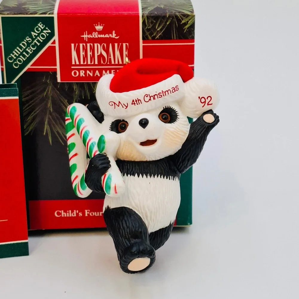 VTG Hallmark Keepsake Ornament #1992 CHILD'S FOURTH CHRISTMAS Panda Teddy Bear